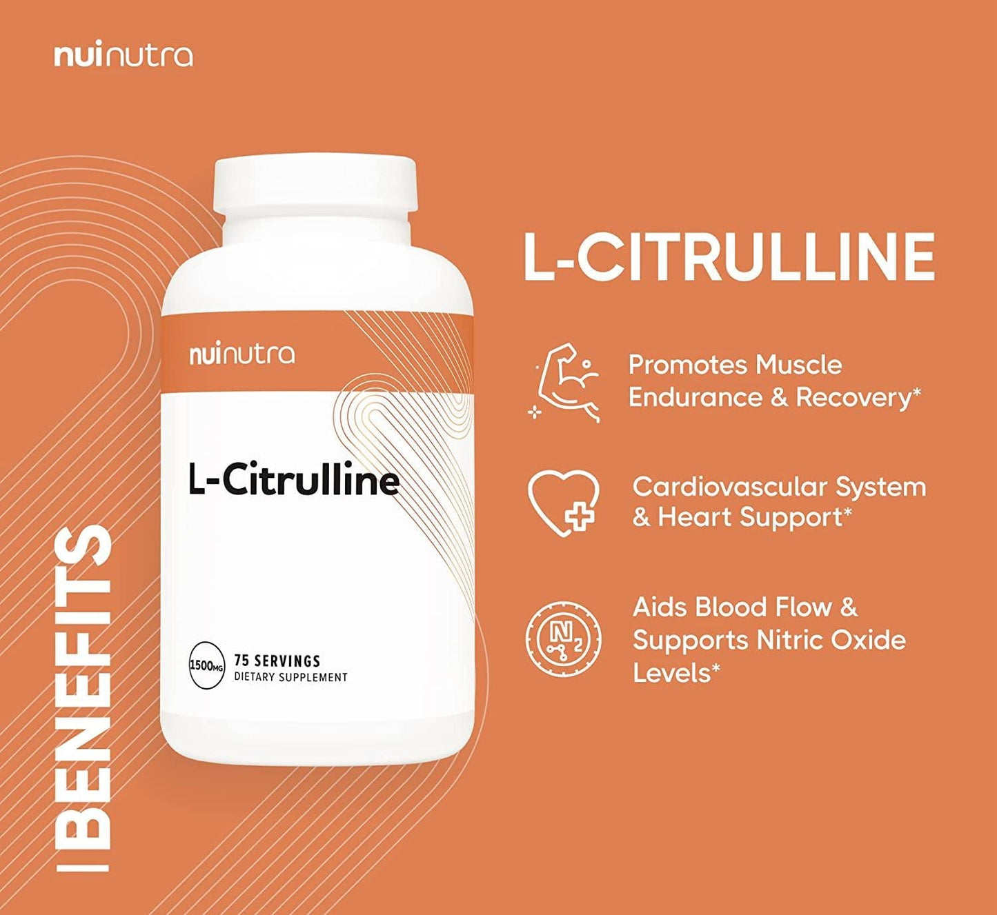 Nui Nutra L-Citrulline Supplement | 1500mg | 150 Capsules | Amino Acid Supplement and Nitric Oxide Booster | Immune and Cardiovascular System Support | Muscle Endurance and Pre-Workout Support