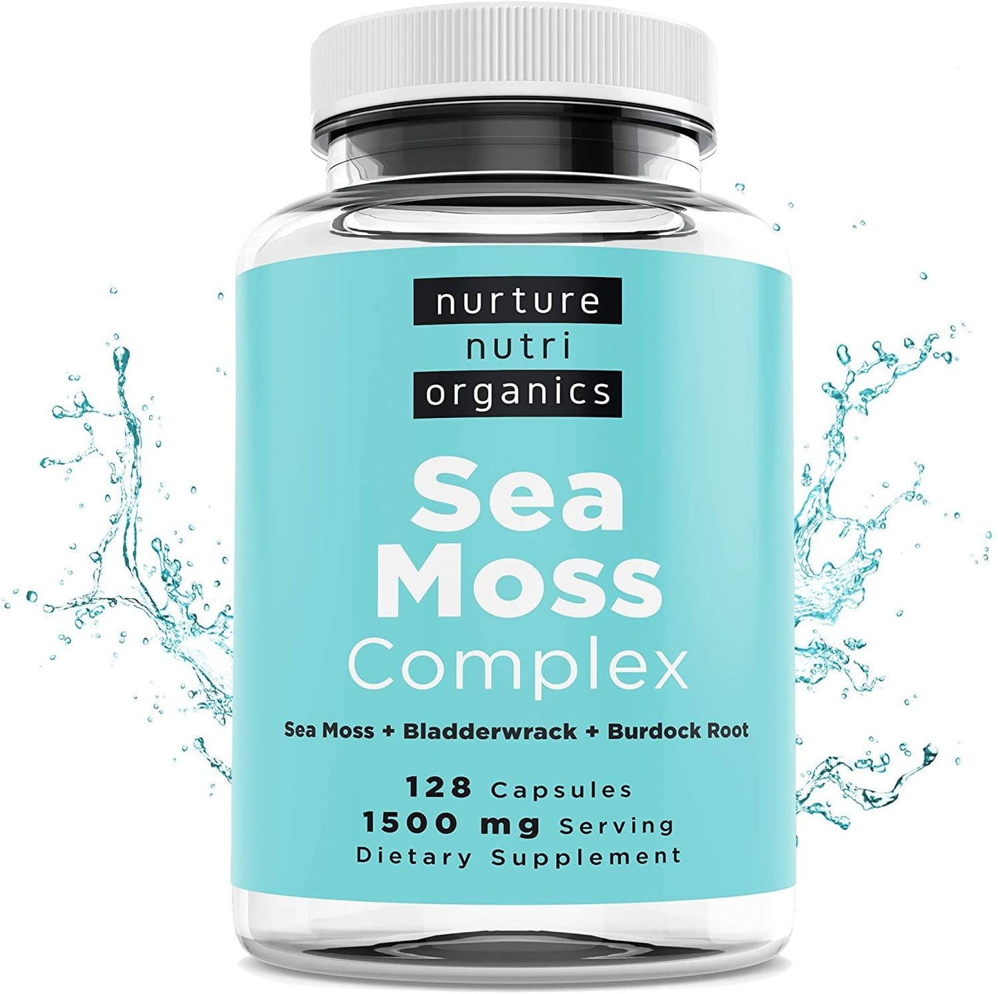 Nurture Nutri Organic Sea Moss Complex (128 Capsules/1500mg Serving) | Sea Moss Organic | Irish Sea Moss Organic Raw | Seamoss Raw Organic | Sea Moss Capsules | Sea Moss and Bladderwrack Capsules