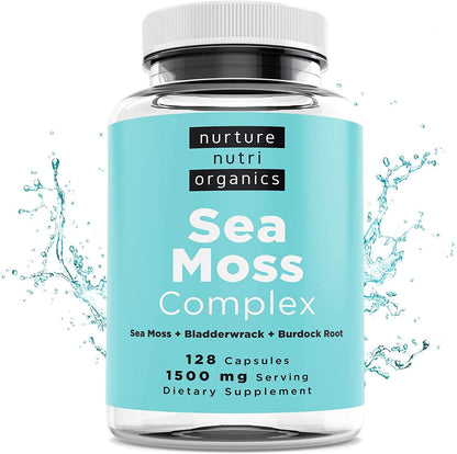 Nurture Nutri Organic Sea Moss Complex (128 Capsules/1500mg Serving) | Sea Moss Organic | Irish Sea Moss Organic Raw | Seamoss Raw Organic | Sea Moss Capsules | Sea Moss and Bladderwrack Capsules