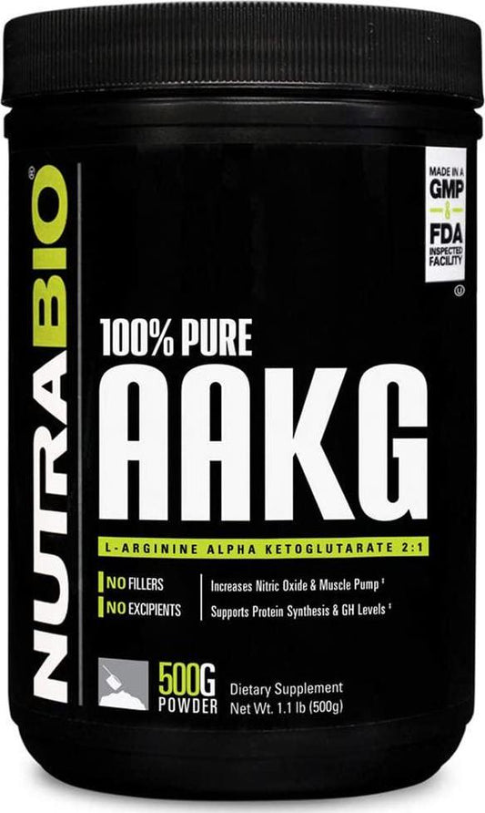 NutraBio 100% Pure AAKG (L-Arginine Alpha Ketoglutarate) - 500 Grams - Nitric Oxide Booster.