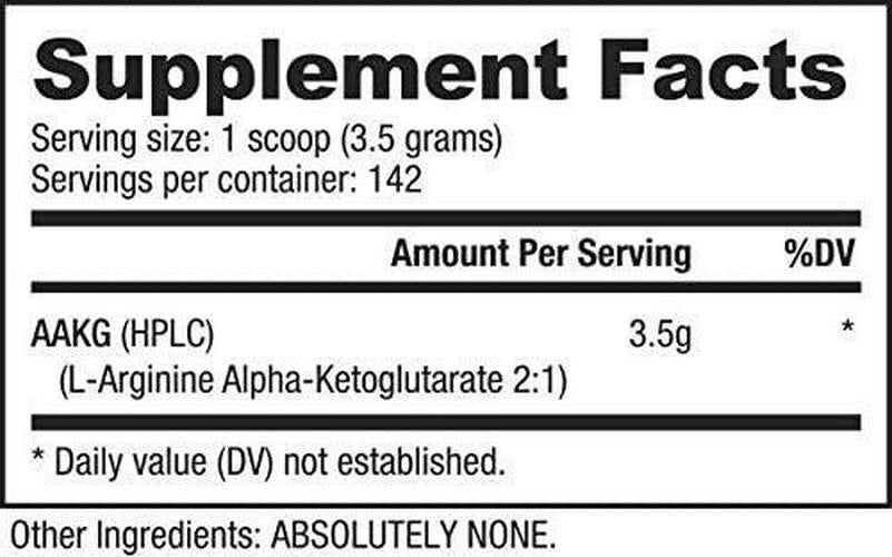 NutraBio 100% Pure AAKG (L-Arginine Alpha Ketoglutarate) - 500 Grams - Nitric Oxide Booster.