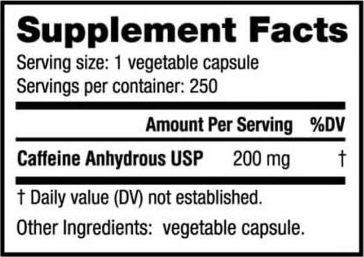 NutraBio 100% Pure Caffeine Capsules (250 Capsules)