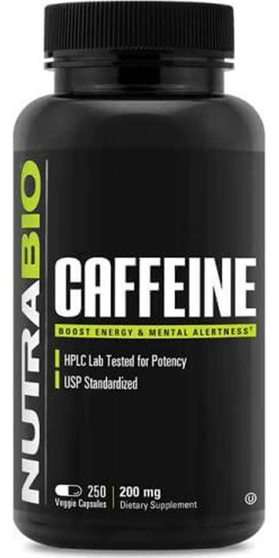 NutraBio 100% Pure Caffeine Capsules (250 Capsules)