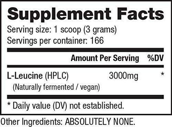 NutraBio 100% Pure L-Leucine Powder - 500 Grams