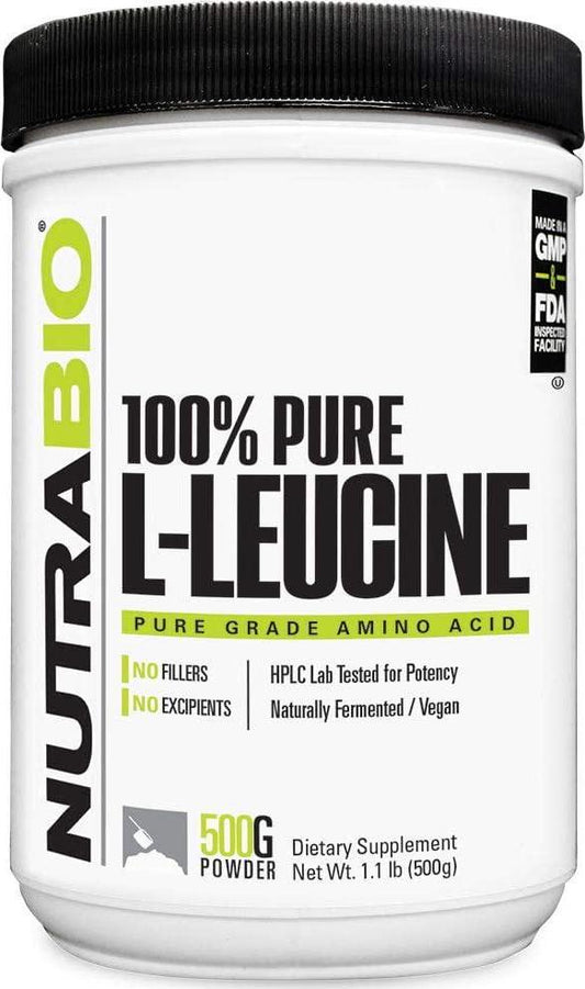 NutraBio 100% Pure L-Leucine - Muscle Recovery and Support - Naturally Fermented Free Form Amino Acid - Vegan, Non-GMO, Gluten Free - (500 Grams)