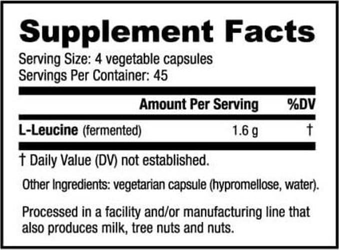 NutraBio 100% Pure L-Leucine - Muscle Recovery and Support - Naturally Fermented Free Form Amino Acid - Vegan, Non-GMO, Gluten Free - 400mg, 180 Capsules