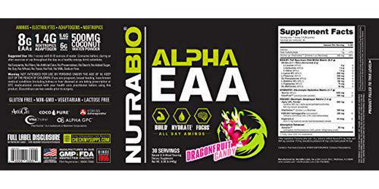 NutraBio Alpha EAA - All-Day Aminos - Recovery, Energy, Focus, and Hydration Supplement - Full Spectrum EAA BCAA Matrix, Electrolytes, Nootropics, Coconut Water - 30 Servings - Dragon Fruit