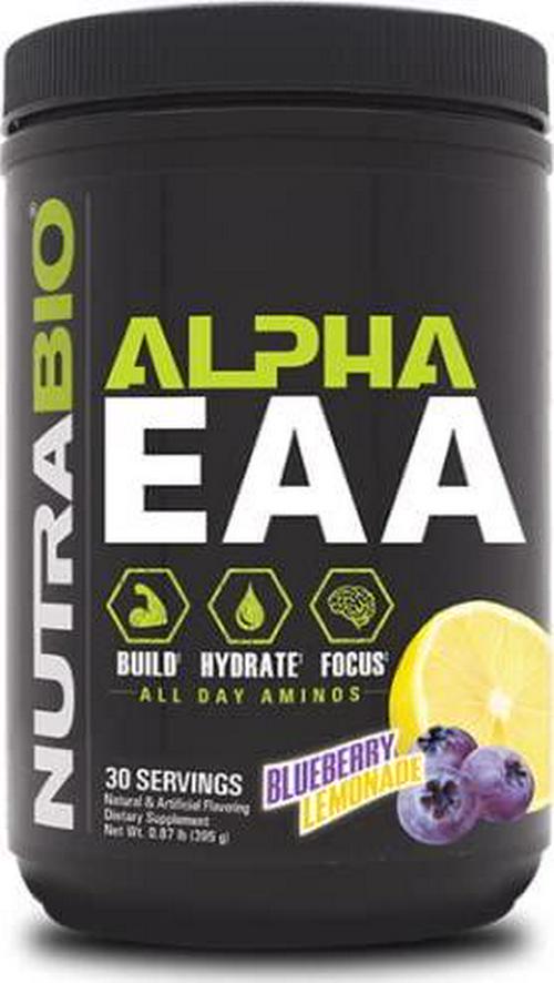NutraBio Alpha EAA - All-Day Aminos - Recovery, Energy, Focus, and Hydration Supplement - Full Spectrum EAA BCAA Matrix, Electrolytes, Nootropics, Coconut Water - 30 Servings - Blueberry Lemonade