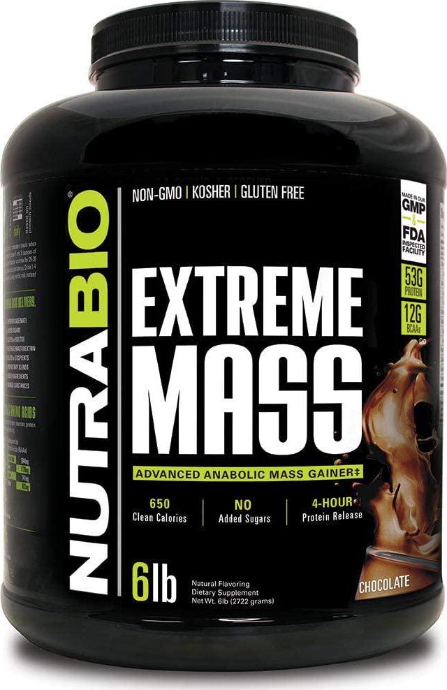 NutraBio Extreme Mass - 53G Protein - Advanced Anabolic Muscle Mass Gainer Protein - High Calorie - Full Spectrum Amino Acid - Chocolate, 6 Pound