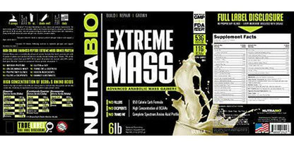 NutraBio Extreme Mass Weight Gainer - 6 lbs Vanilla by NutraBio