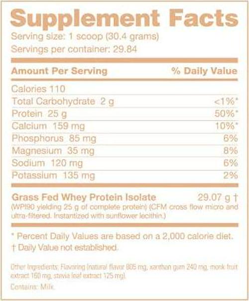 NutraBio Grass Fed Whey Isolate Protein (Vanilla, 2 Pounds)