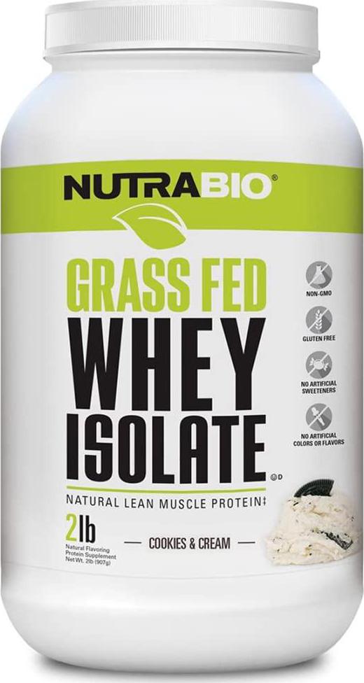 NutraBio Grass Fed Whey Isolate Protein Powder - 25G of Protein Per Scoop - Sugar Free Natural Lean Muscle Protein Supplement - Cookies and Cream - 2 Pounds, 29 Servings