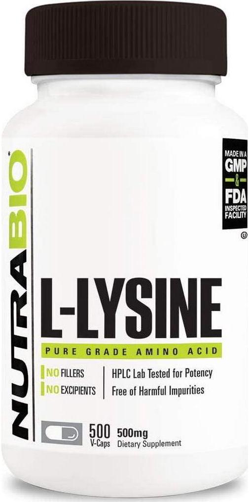 NutraBio L-Lysine (500mg) - 500 Vegetable Capsules