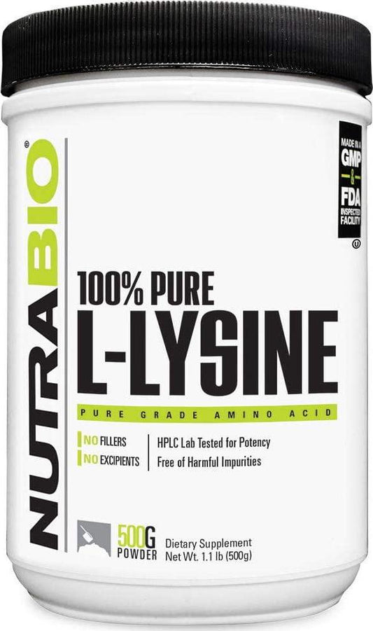 NutraBio L-Lysine Powder - Pure Grade Amino Acid - 500 Grams - Essential Amino Acid - Non-GMO - Gluten-Free - Vegan