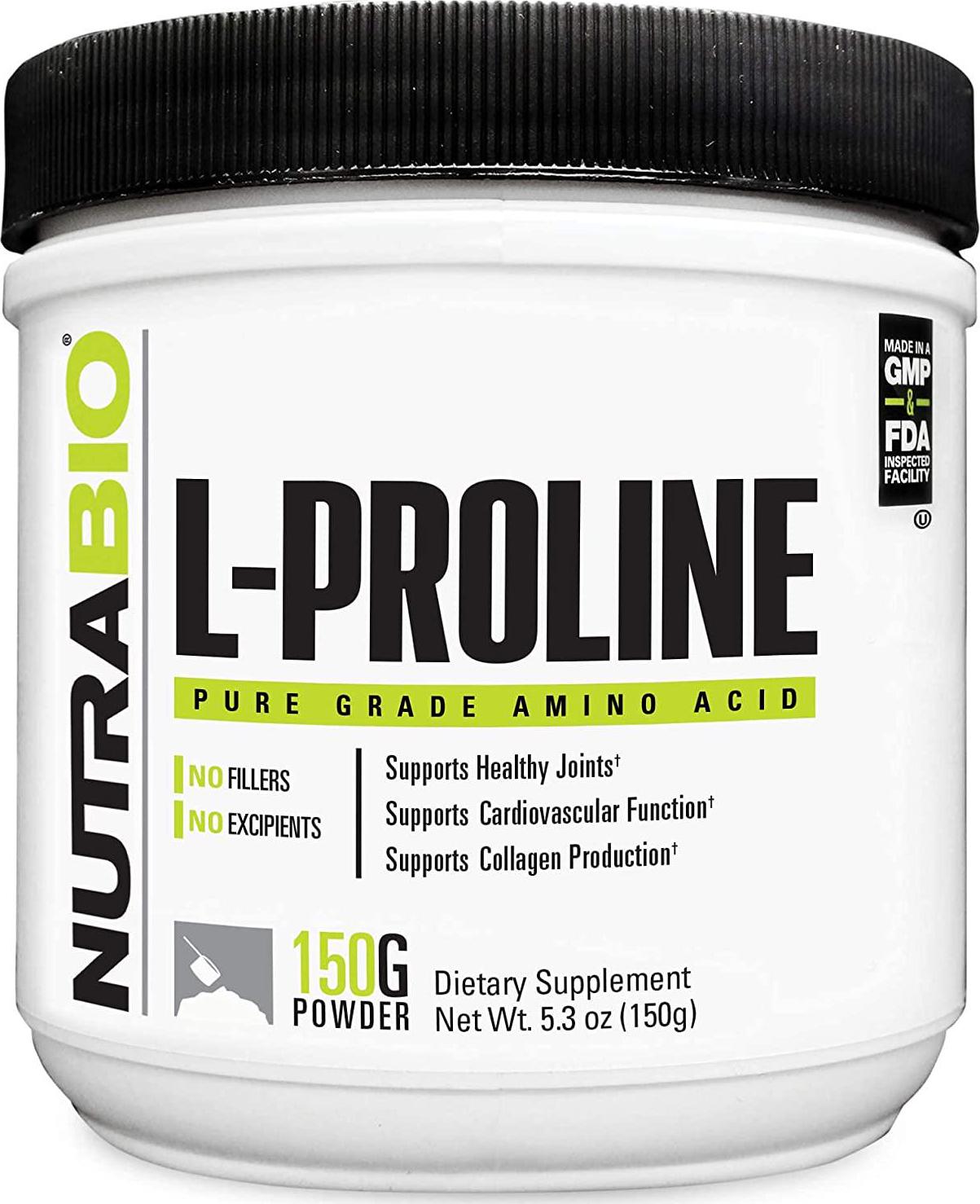 NutraBio L-Proline Supplement (150 Grams of Powder)