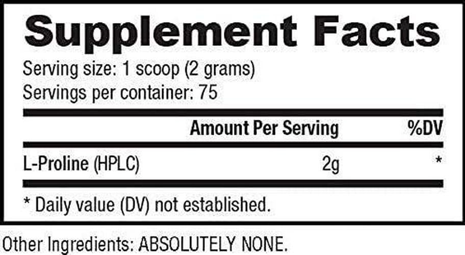 NutraBio L-Proline Supplement (150 Grams of Powder)