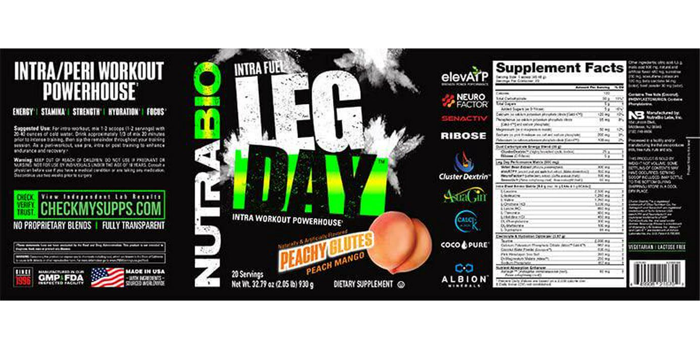 NutraBio Leg Day Intra Carb Supplement Advanced Carbohydrate Complex Amino Acid EAA/BCAA Formula Electrolyte Blend for Recovery and Performance, Peach Mango, 20 Servings