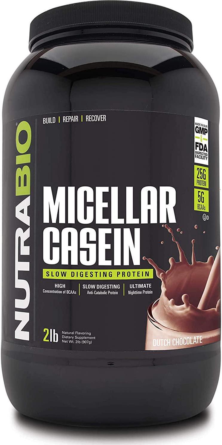 NutraBio Micellar Casein Protein Powder, 2 lbs, Dutch Chocolate