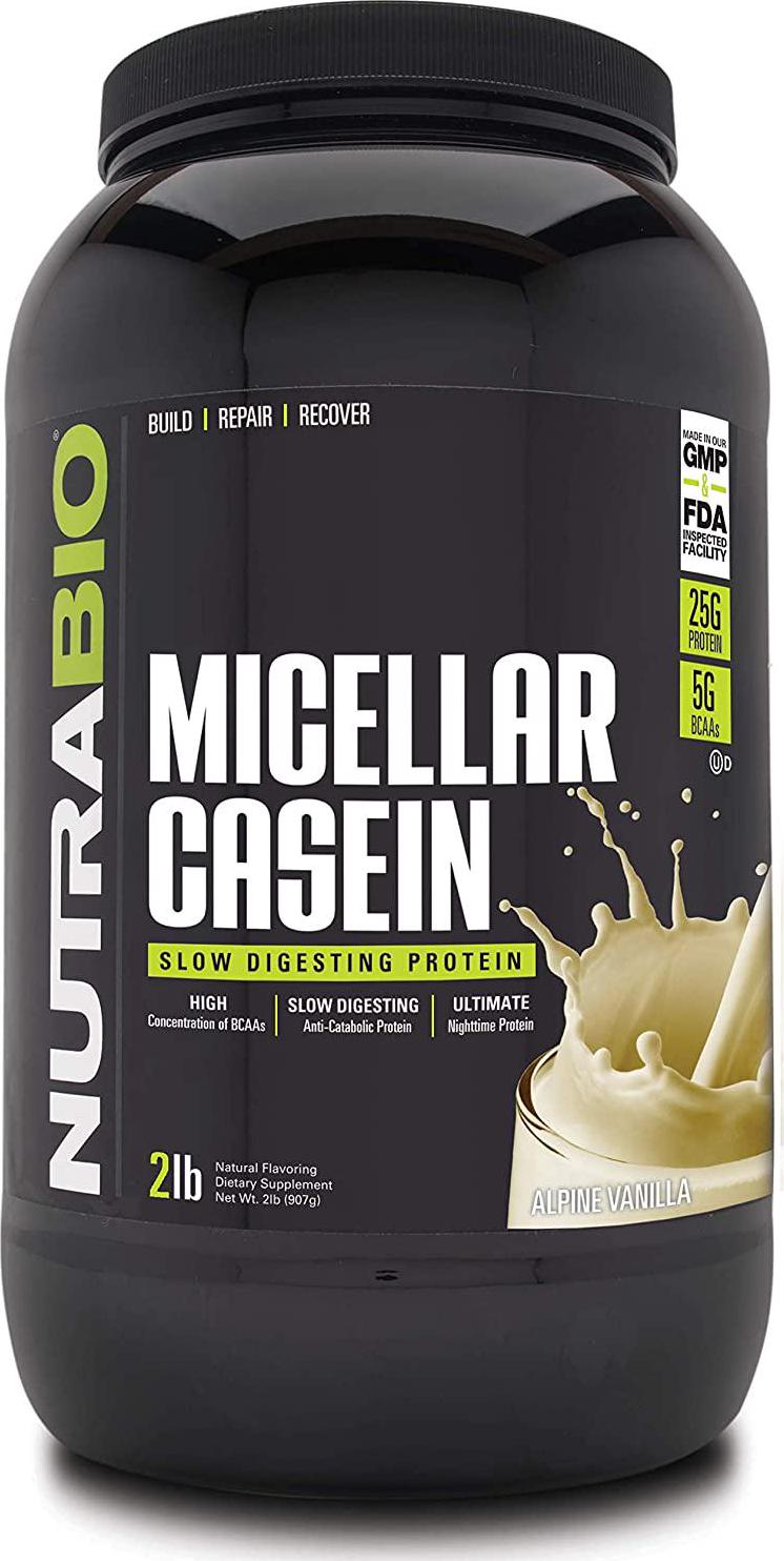 NutraBio Micellar Casein - Protein Powder, 2 lbs Alpine Vanilla - Slow Digesting - Muscle Growth - Essential Amino Acids - Non-GMO - Gluten and Soy Free