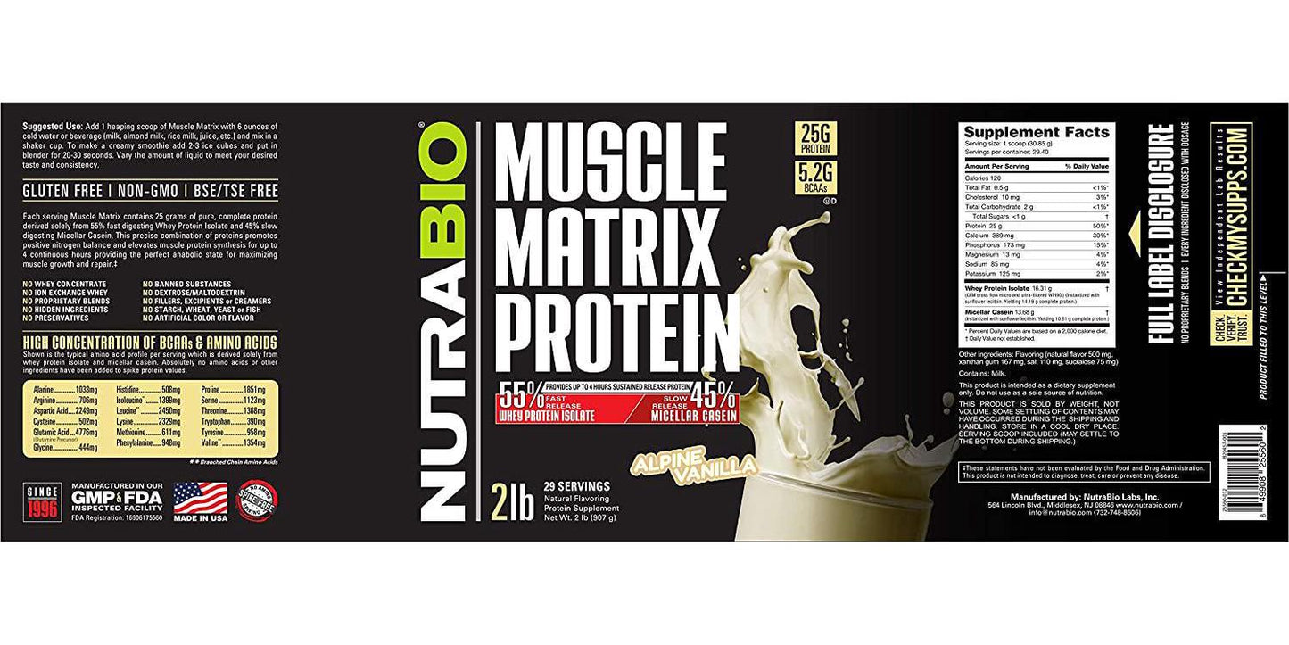 NutraBio - Muscle Matrix Protein Powder Alpine Vanilla - 2 lbs.