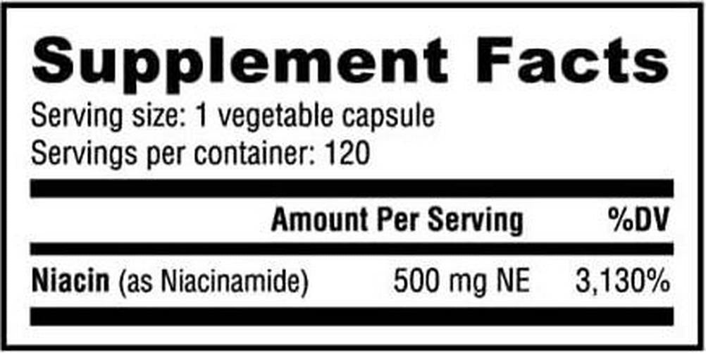 NutraBio Niacinamide Supplement - Flush Free Vitamin B3 (120 Vegetable Capsules, 500mg Each)