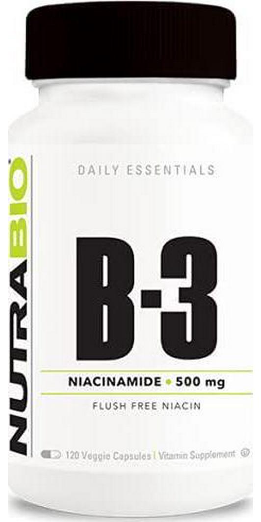 NutraBio Niacinamide Supplement - Flush Free Vitamin B3 (120 Vegetable Capsules, 500mg Each)