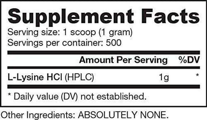 NutraBio NutraBio Lysine Powder 500 Grams