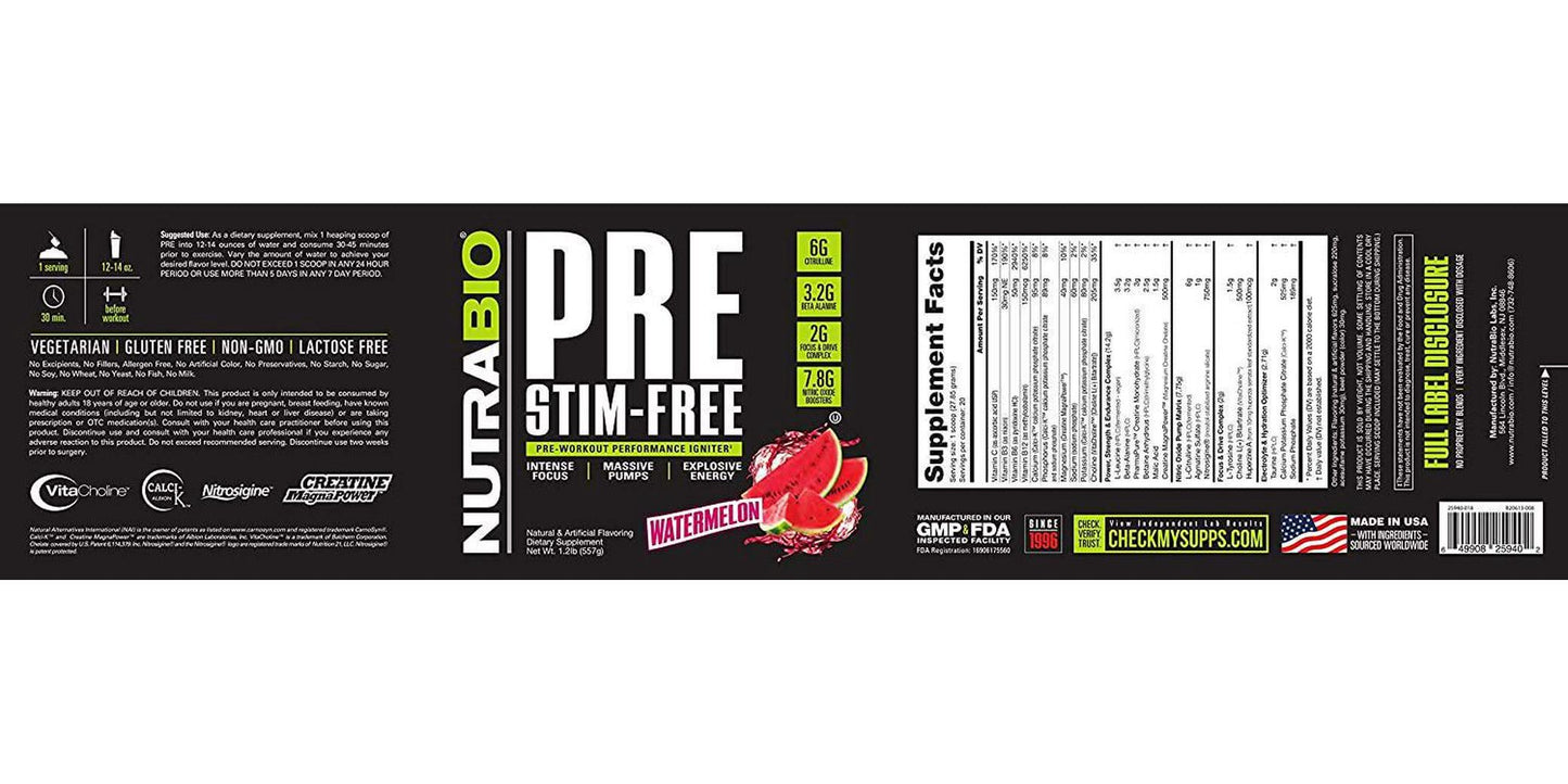 NutraBio PRE Stim Free V5 - (Watermelon)