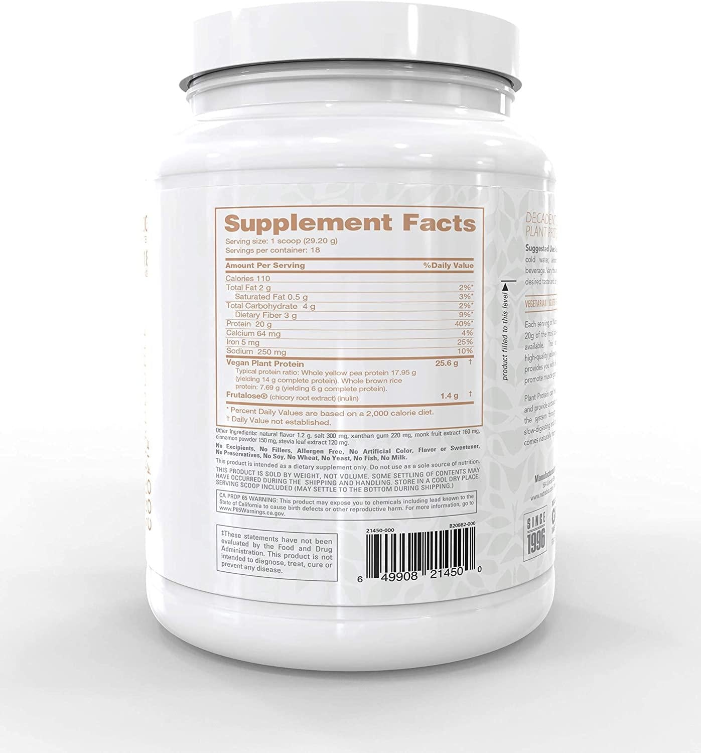 NutraBio Plant Protein Complete Amino Acid Profile 20G of Protein per Scoop Gluten and Dairy Free, Zero Fillers, Naturally Sweetened, Non-GMO, USA Made Protein Powder - Snickerdoodle Cookie