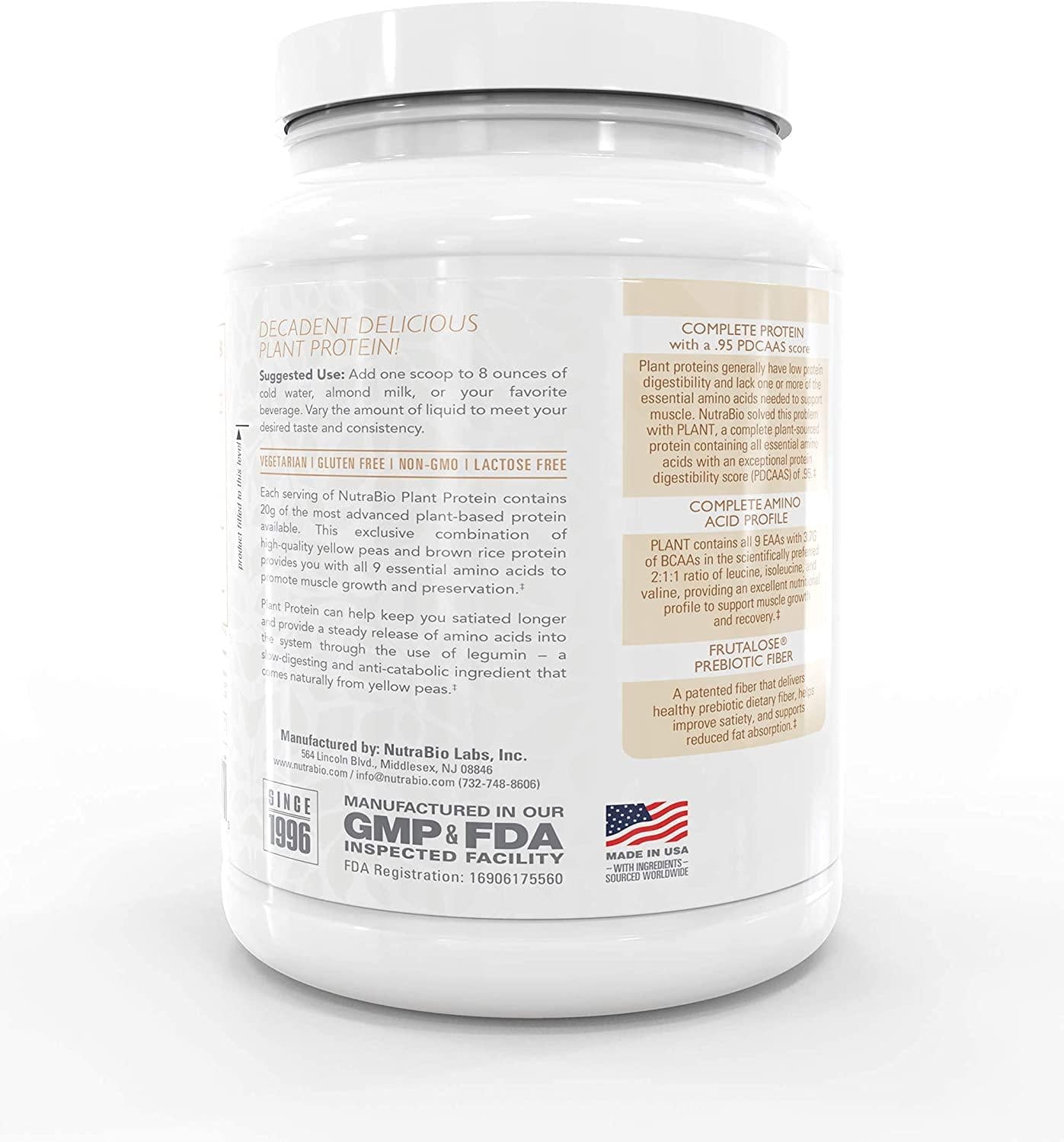 NutraBio Plant Protein Complete Amino Acid Profile 20G of Protein per Scoop Gluten and Dairy Free, Zero Fillers, Naturally Sweetened, Non-GMO, USA Made Protein Powder - Snickerdoodle Cookie