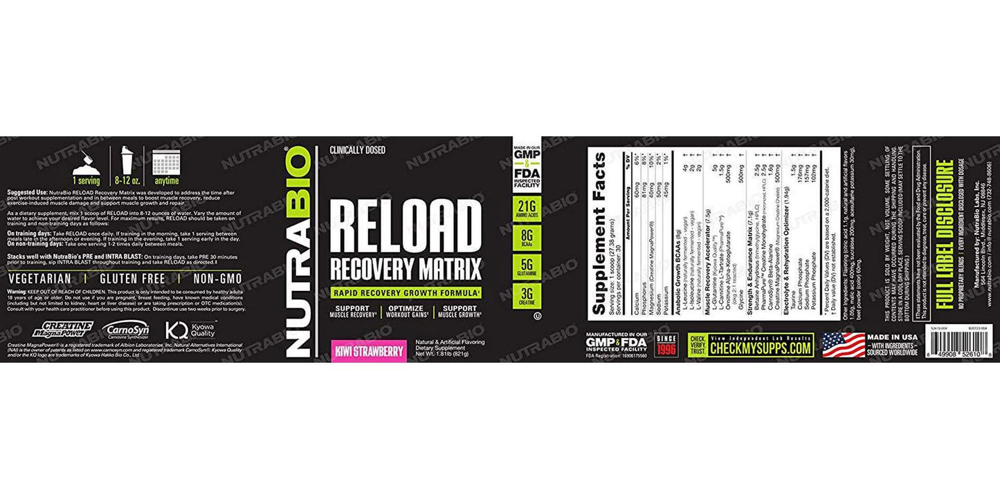 NutraBio Reload - 30 Servings (Kiwi Strawberry)