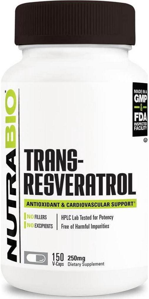 NutraBio Trans-Resveratrol Supplement, Natural Antioxidant, Fight Free Radicals, 250mg - 150 Capsules
