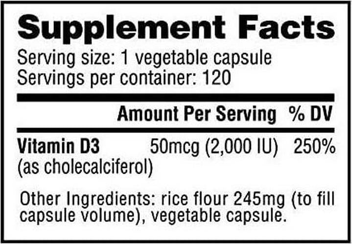 NutraBio Vitamin D (2000 IU) - 120 Vegetable Capsules