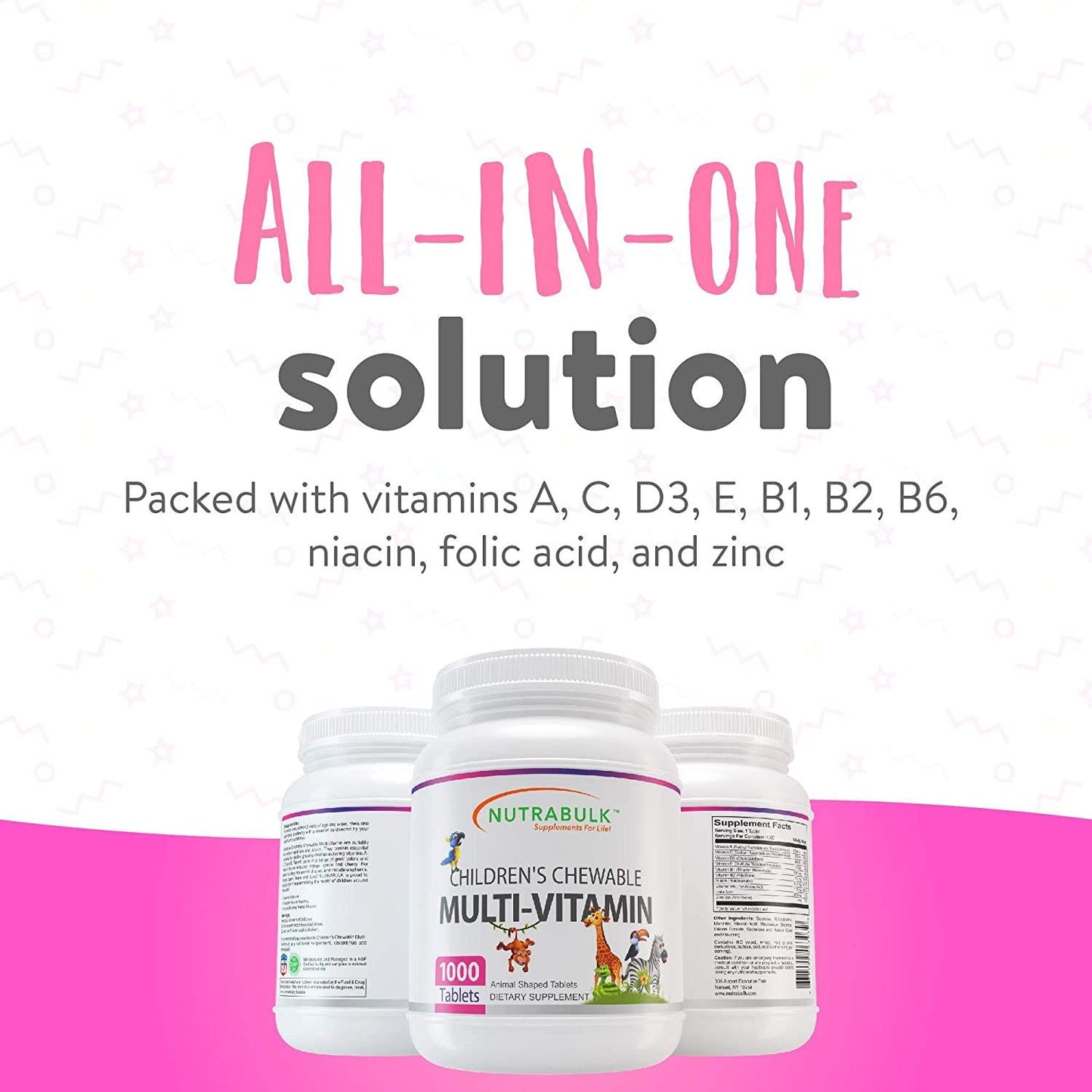 NutraBulk Children's Chewable Multi-Vitamin Tablets for Kids to Support Immune, Bone, and Brain, Contains All Natural Vitamins, Minerals, B Complex. Cherry Flavor (1000 Count)