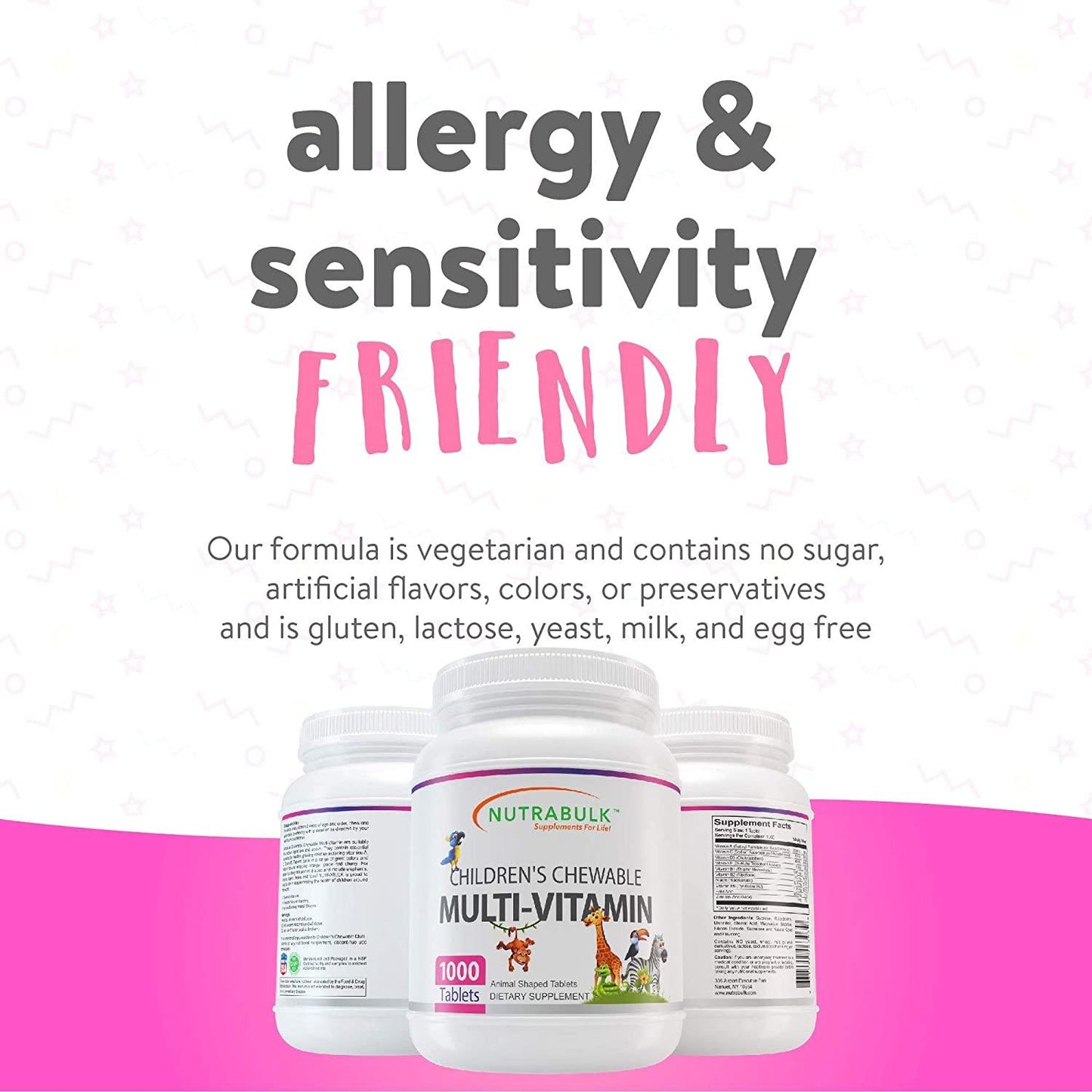 NutraBulk Children's Chewable Multi-Vitamin Tablets for Kids to Support Immune, Bone, and Brain, Contains All Natural Vitamins, Minerals, B Complex. Cherry Flavor (1000 Count)