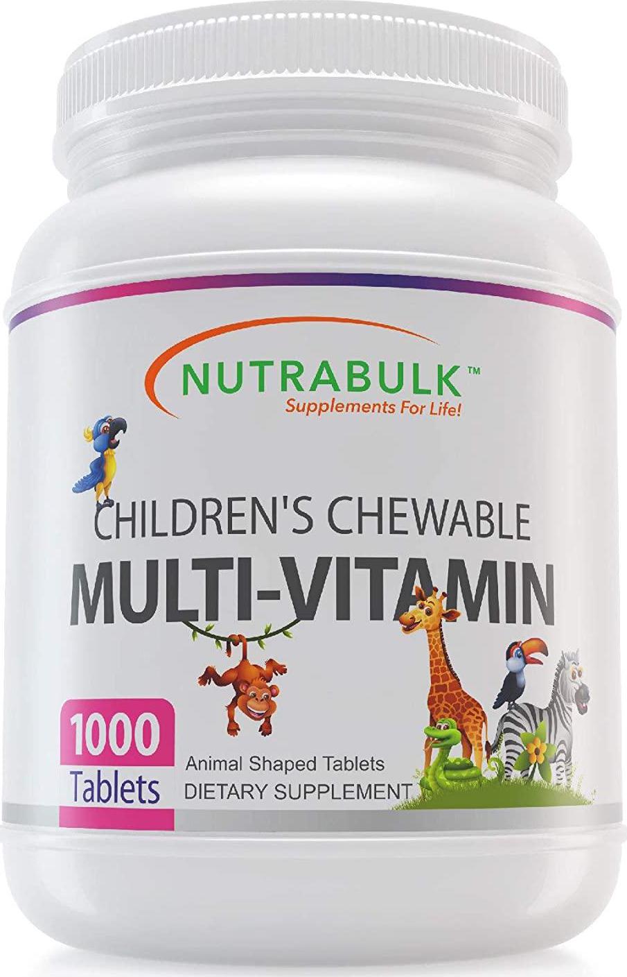 NutraBulk Children's Chewable Multi-Vitamin Tablets for Kids to Support Immune, Bone, and Brain, Contains All Natural Vitamins, Minerals, B Complex. Cherry Flavor (1000 Count)