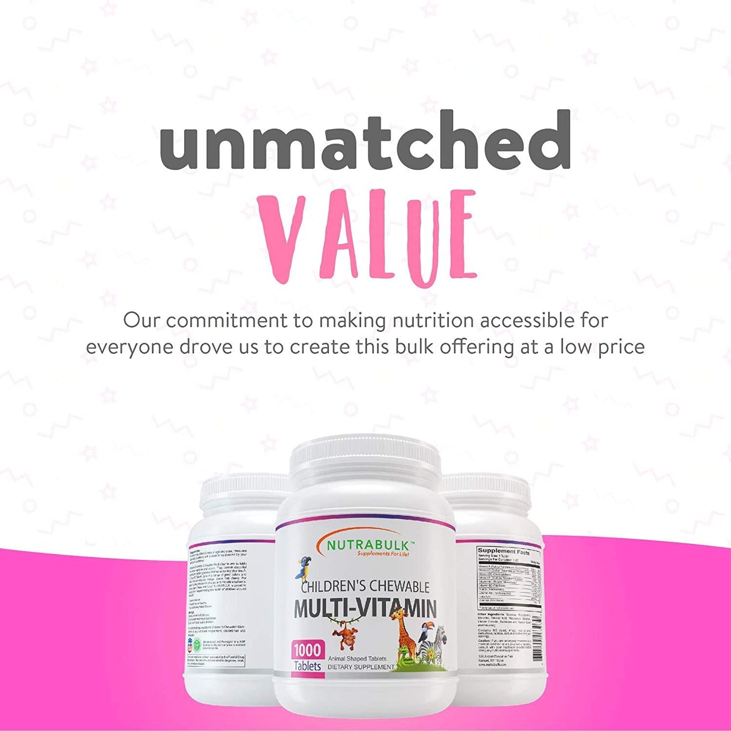 NutraBulk Children's Chewable Multi-Vitamin Tablets for Kids to Support Immune, Bone, and Brain, Contains All Natural Vitamins, Minerals, B Complex. Cherry Flavor (1000 Count)