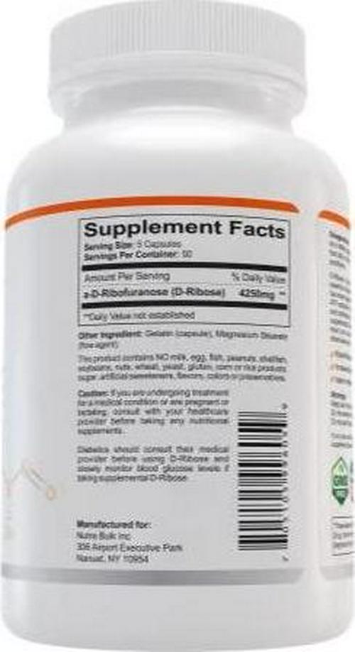 NutraBulk D-Ribose Natural 850mg Capsules - 250 Count