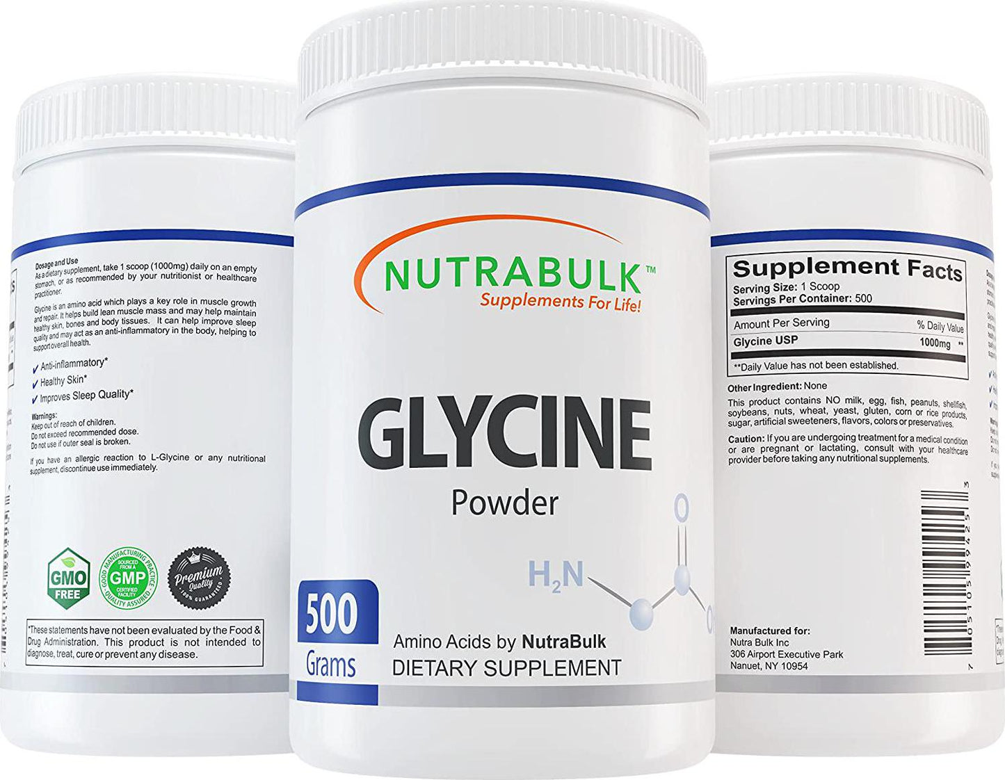 NutraBulk Glycine Amino Acid Powder - 500 Grams (1.1lbs)