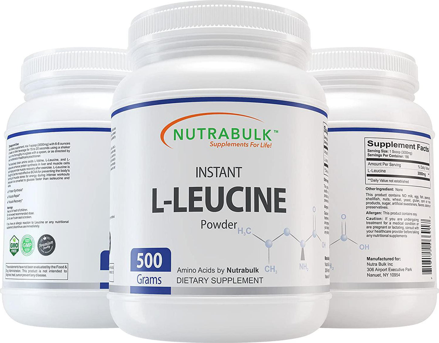 NutraBulk L-Leucine Instant Amino Acid Powder - 500 Grams (1.1lbs)