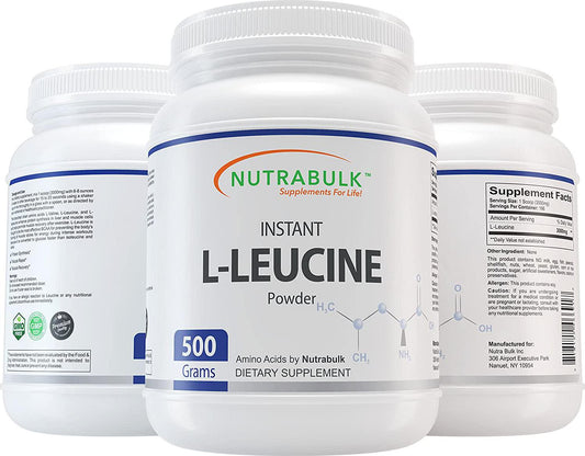 NutraBulk L-Leucine Instant Amino Acid Powder - 500 Grams (1.1lbs)
