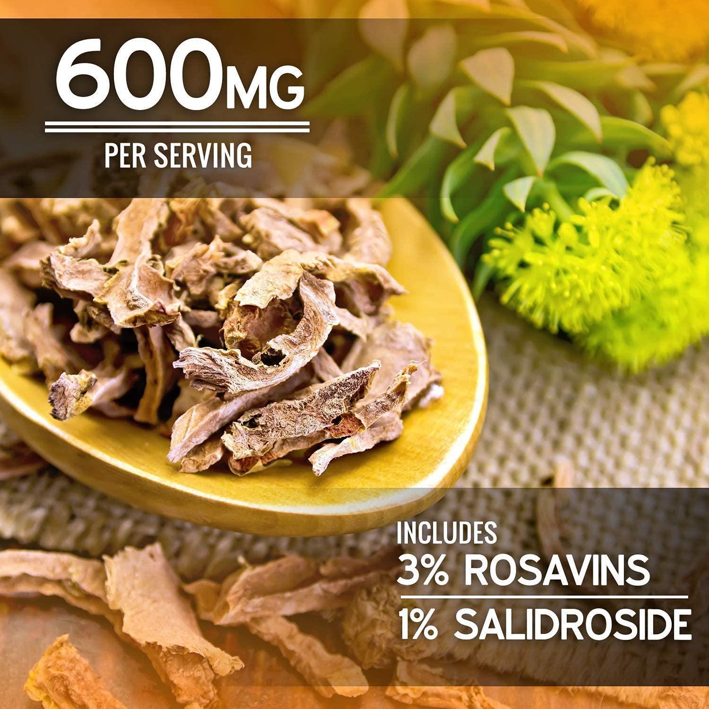 NutraChamps Rhodiola Rosea Supplement 600mg - 120 Count (Pack of 1) Capsules Siberian Root Extract 3% Rosavins and 1% Salidroside - Pure Maximum Strength Powder - 300mg Vegan Pills for Stress Relief, Mood, Focus and Energy