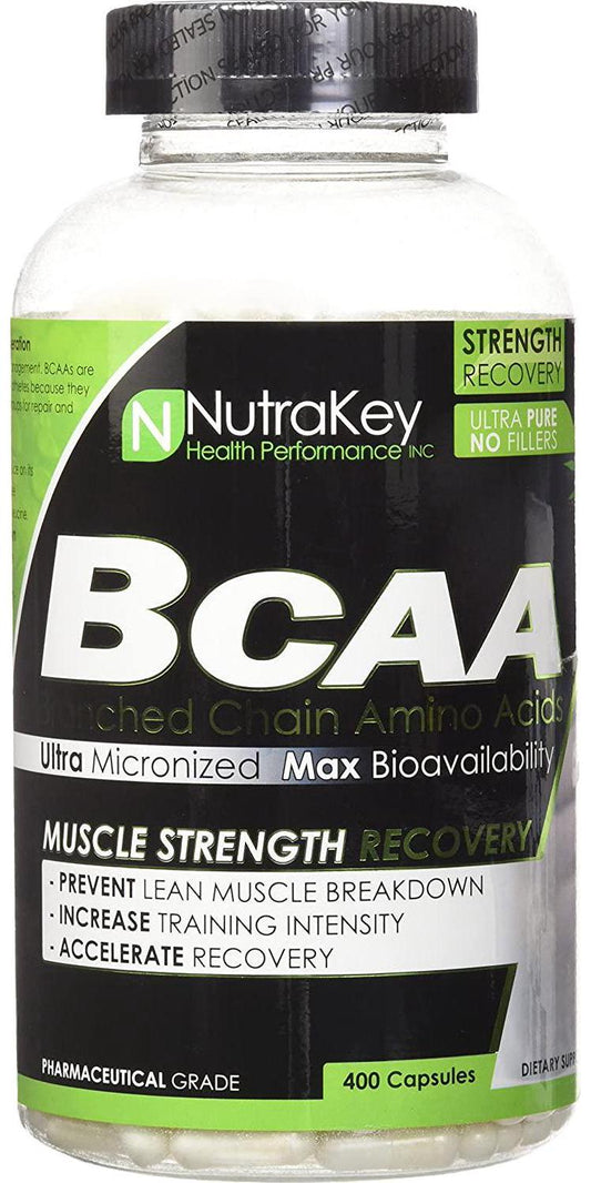 NutraKey BCAA Supplement -Electrolyte Powder - Muscle Builder and Recovery Formula - Branched Chain Amino Acids - for Men and Women - 1500mg - 400 Capsules