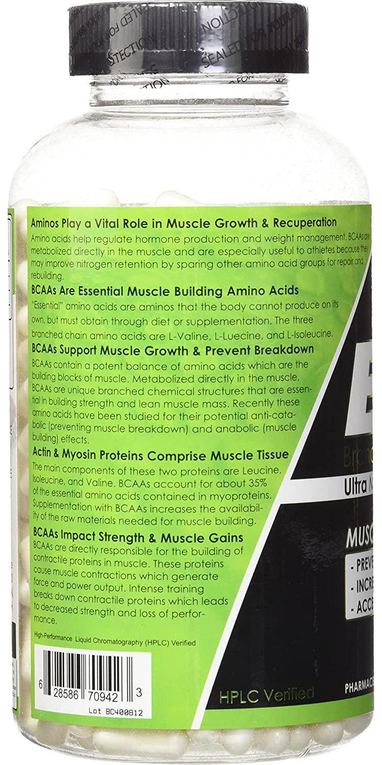 NutraKey BCAA Supplement -Electrolyte Powder - Muscle Builder and Recovery Formula - Branched Chain Amino Acids - for Men and Women - 1500mg - 400 Capsules