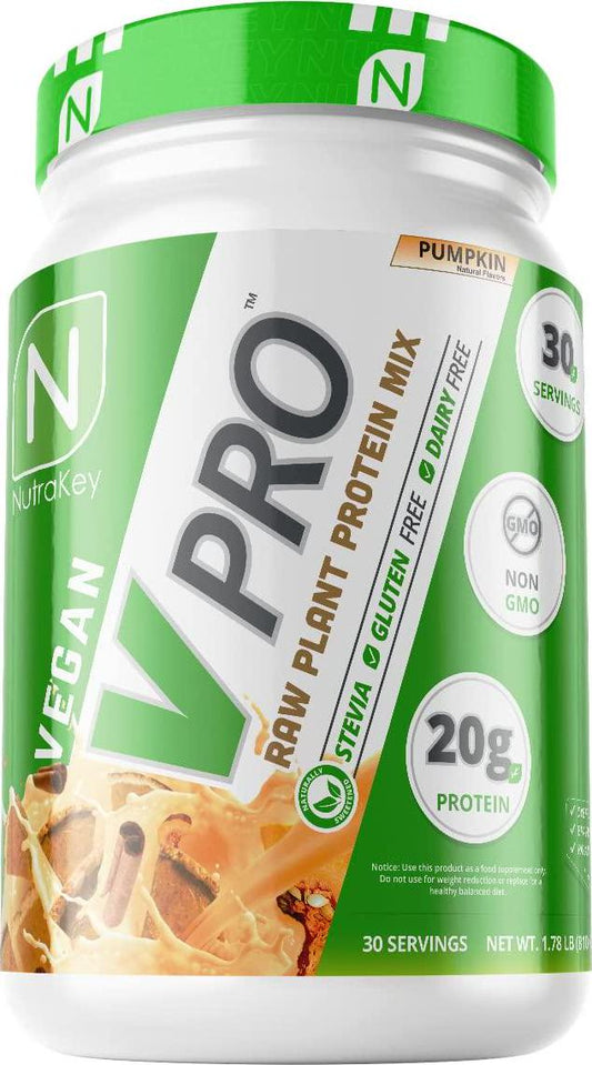 NutraKey V-Pro - Pumpkin | 2lbs Raw Plant Protein Powder, Organic, Vegan, Low Carb, Gluten Free with with 20g of Protein