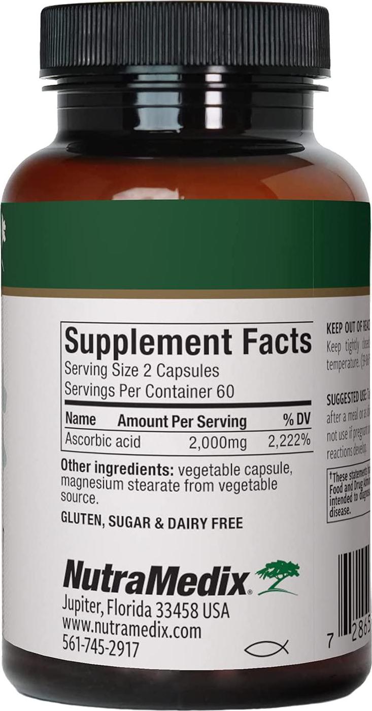 NutraMedix 1000mg Vitamin C - Helps Support a Healthy Immune System, Inflammatory Response and Neutralize Free Radicals - Ascorbic Acid - Vegan, Non-GMO (120 Vegetarian Capsules)