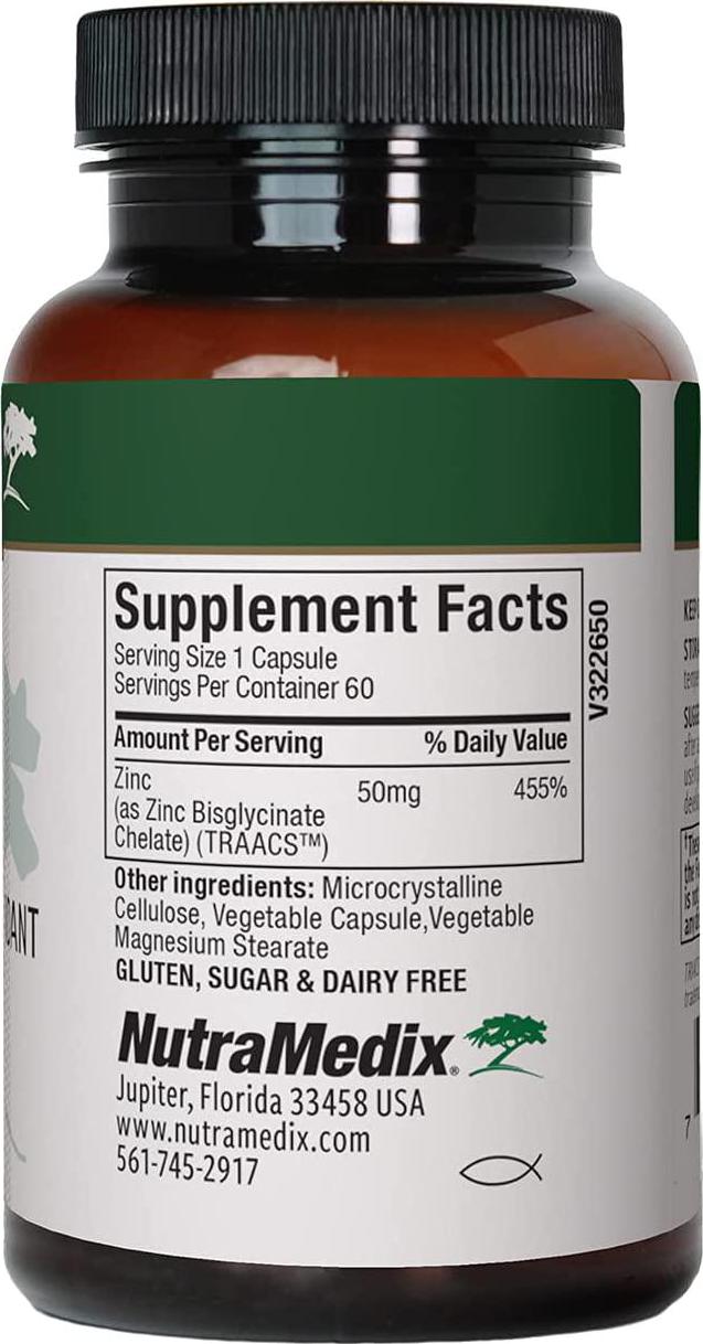 NutraMedix Zinc 50mg - Bisglycinate Chelate Immune, Skin and Antioxidant Support (60 Vegetarian Capsules)