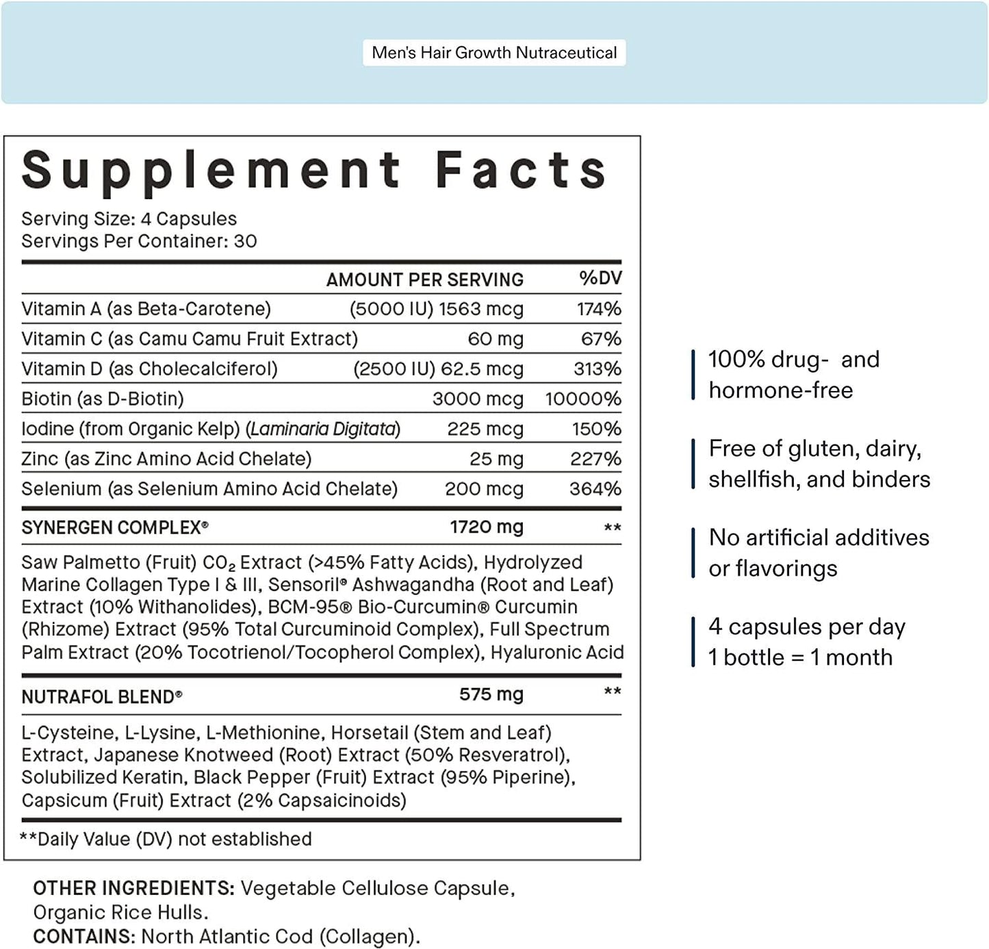 Nutrafol Men Clinically Effective Hair Supplement and Physician-Formulated Collagen Infusion for Stronger Hair That Stays Put