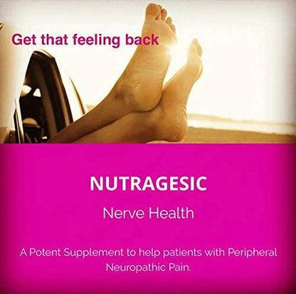 Nutragesic Nerve Health Nutritional Support - Supplement for Peripheral, Diabetic Neuropathy - Nerve Pain Symptoms Relief and Remedy - Vitamin B6, B12, Benfotiamine, Alpha-Lipoic Acid - 60 Capsules