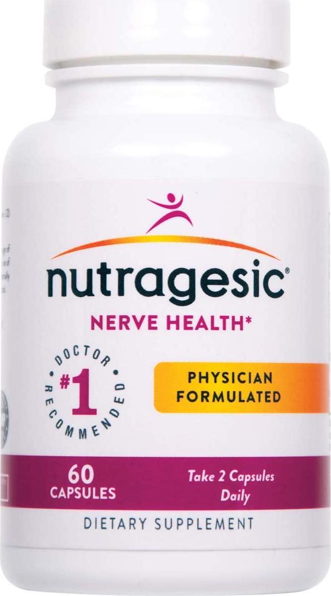 Nutragesic Nerve Health Nutritional Support - Supplement for Peripheral, Diabetic Neuropathy - Nerve Pain Symptoms Relief and Remedy - Vitamin B6, B12, Benfotiamine, Alpha-Lipoic Acid - 60 Capsules